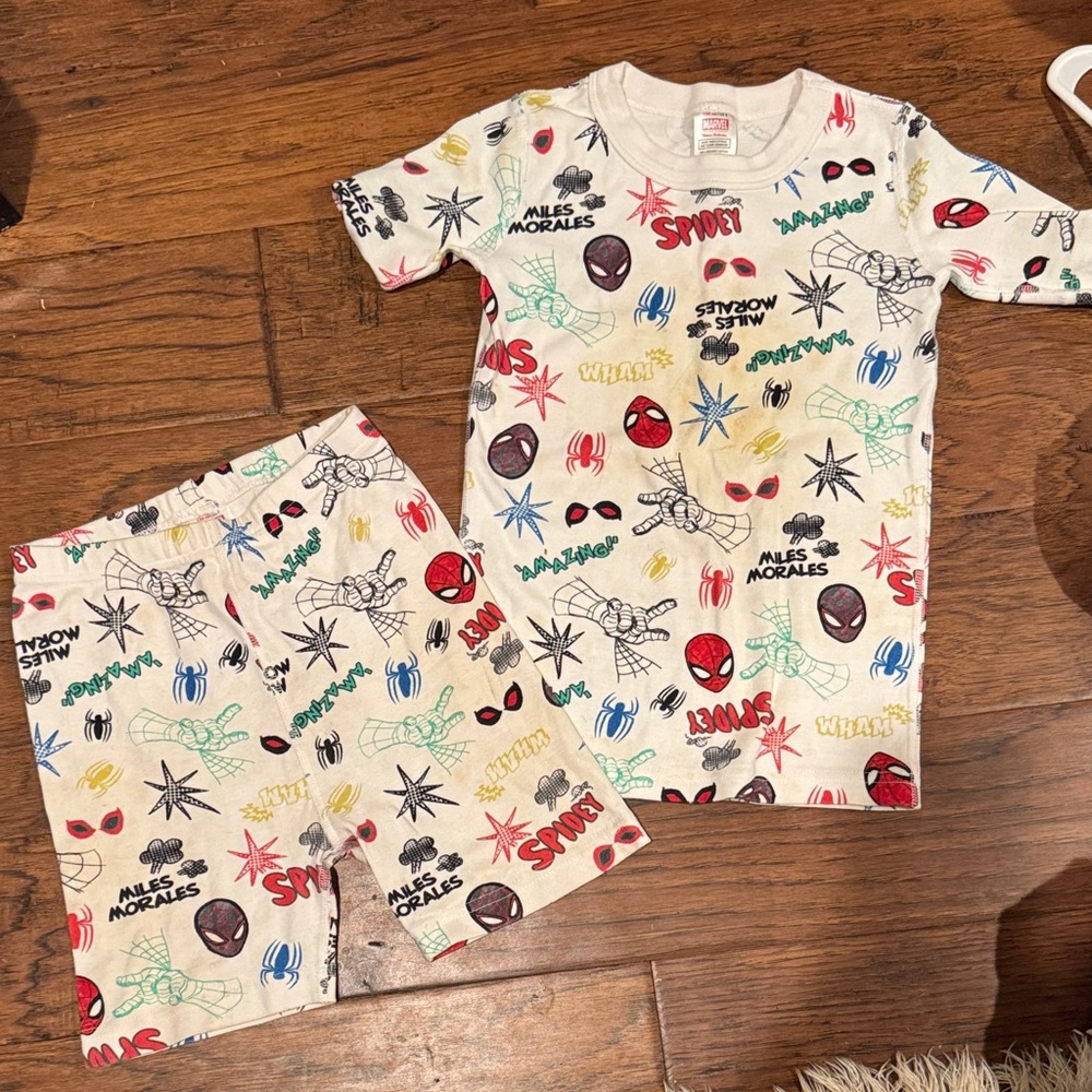 Kids Spider-Man Miles Morales Short Pajama Set - White with Multicolor Print